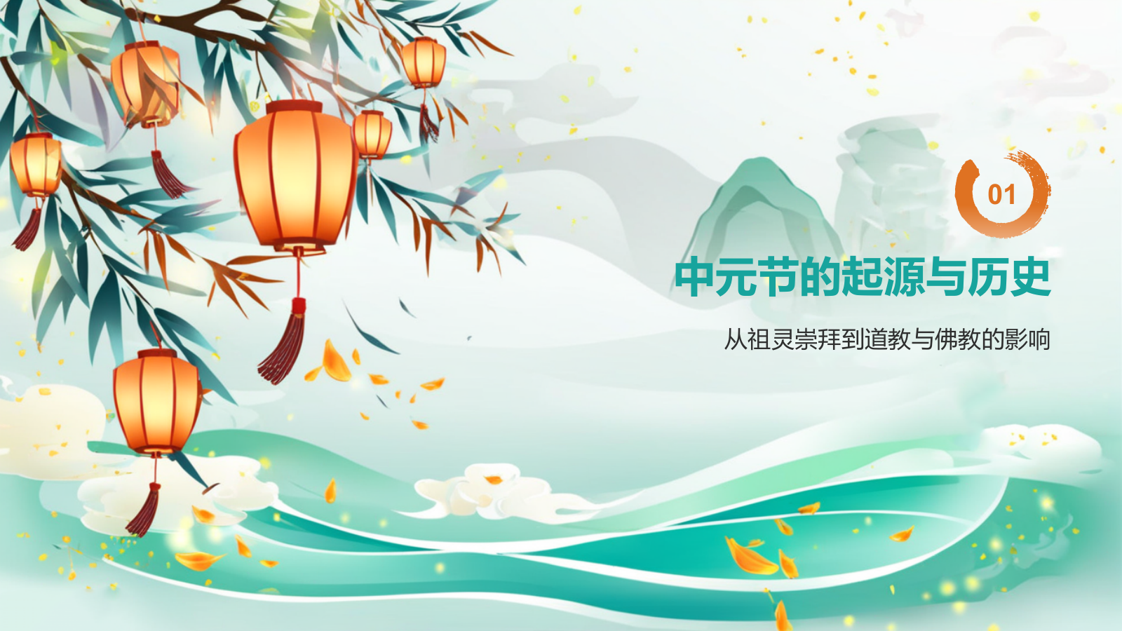 绿色国潮风中元节节日科普介绍PPT模板.pptx_第3页