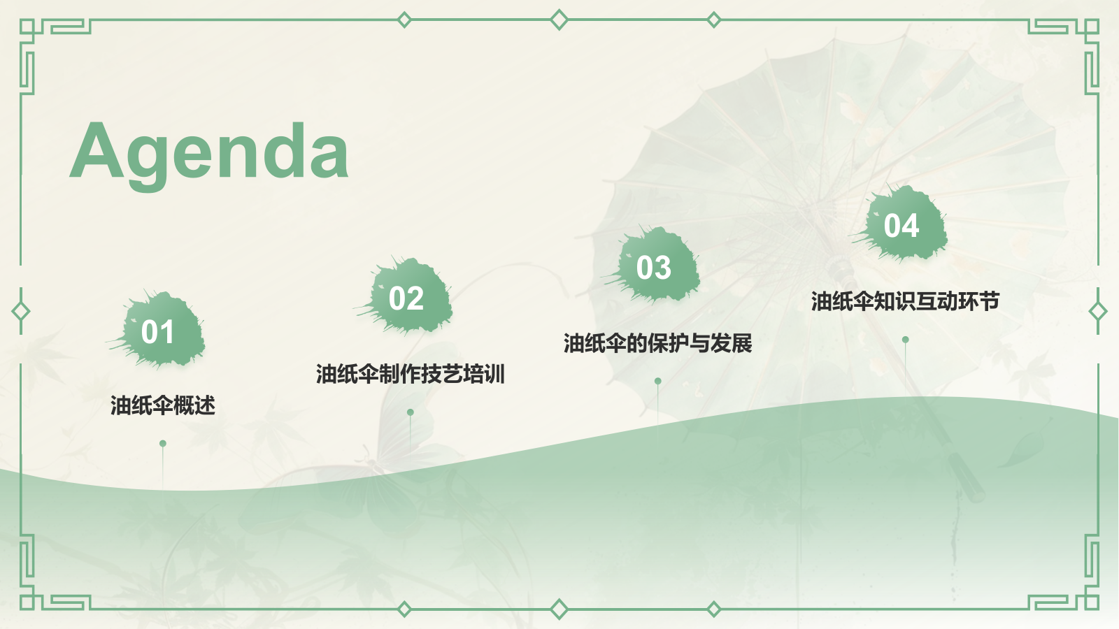 绿色水墨风油纸伞传统工艺知识普及PPT模板.pptx_第2页