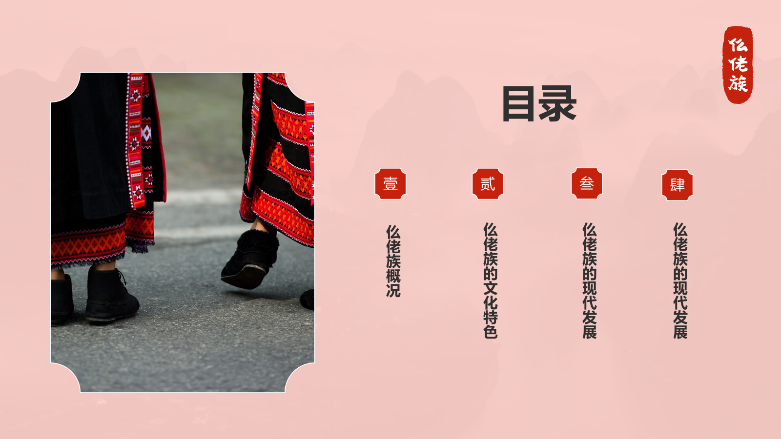 红色插画风仫佬族介绍PPT模板.pptx_第2页