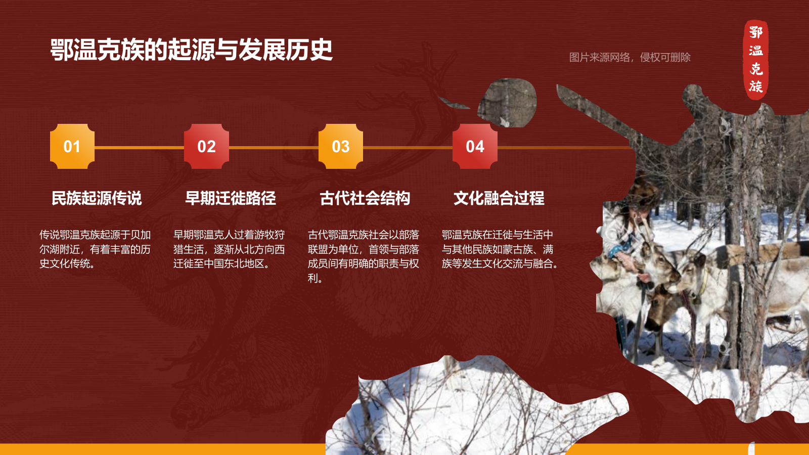 红色复古风鄂温克族介绍PPT模板.pptx_第4页