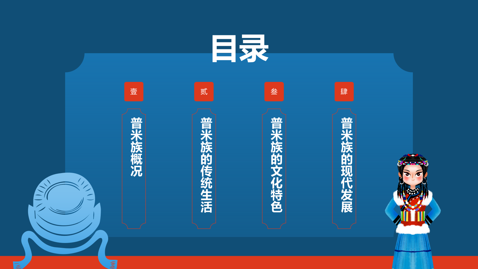 蓝色插画风普米族介绍PPT模板.pptx_第2页