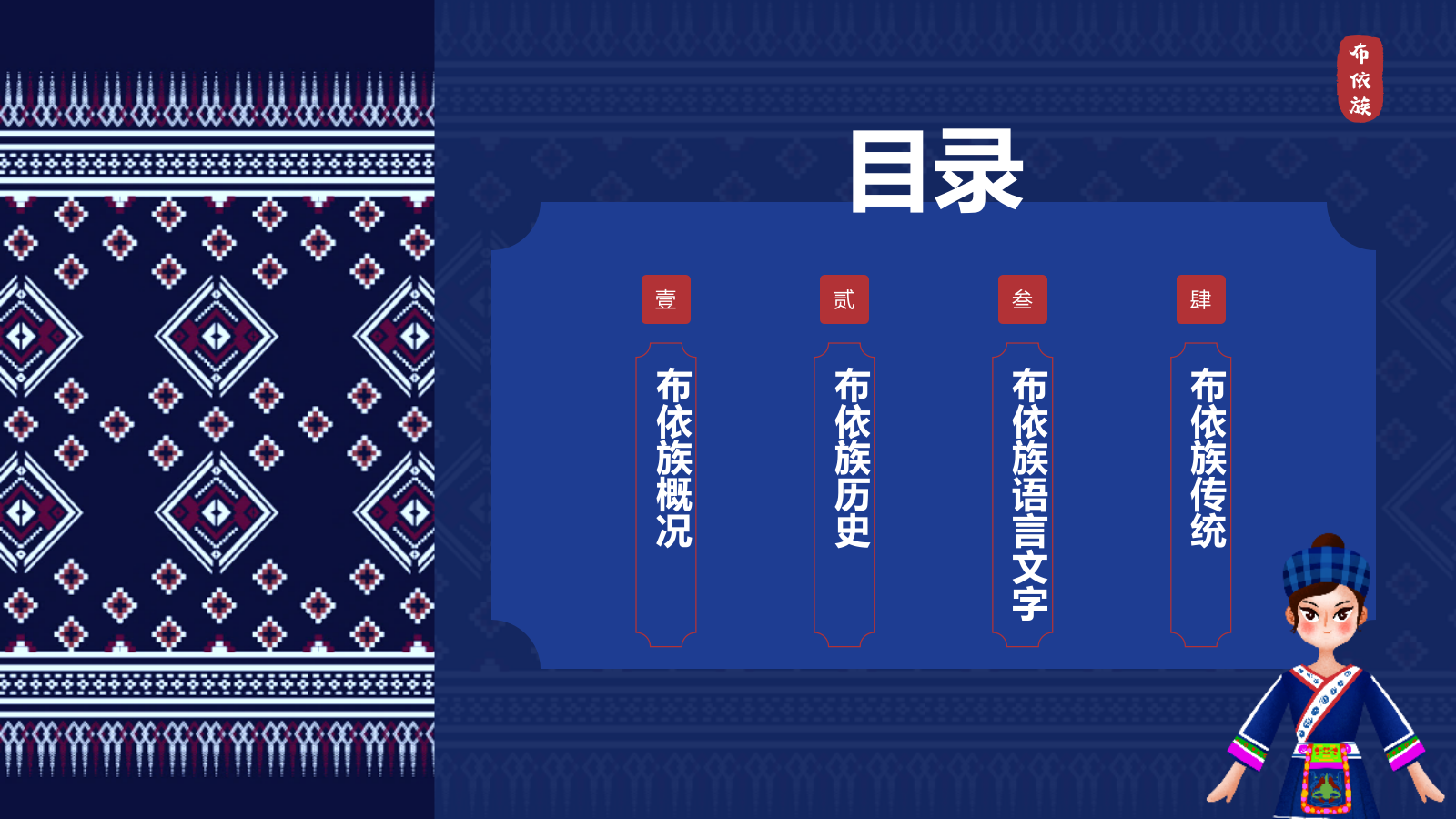 蓝色复古风布依族介绍PPT模板.pptx_第2页