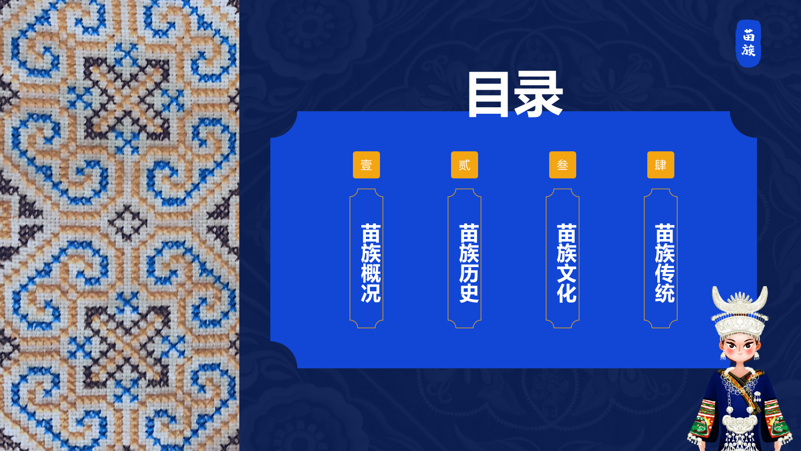 蓝色复古风苗族介绍PPT模板.pptx_第2页