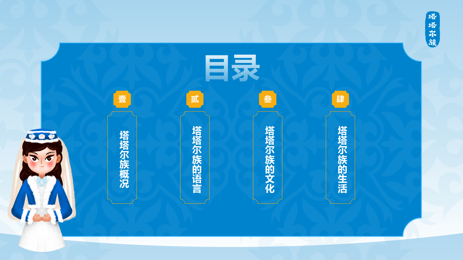 蓝色复古风塔塔尔族介绍PPT模板.pptx_第2页