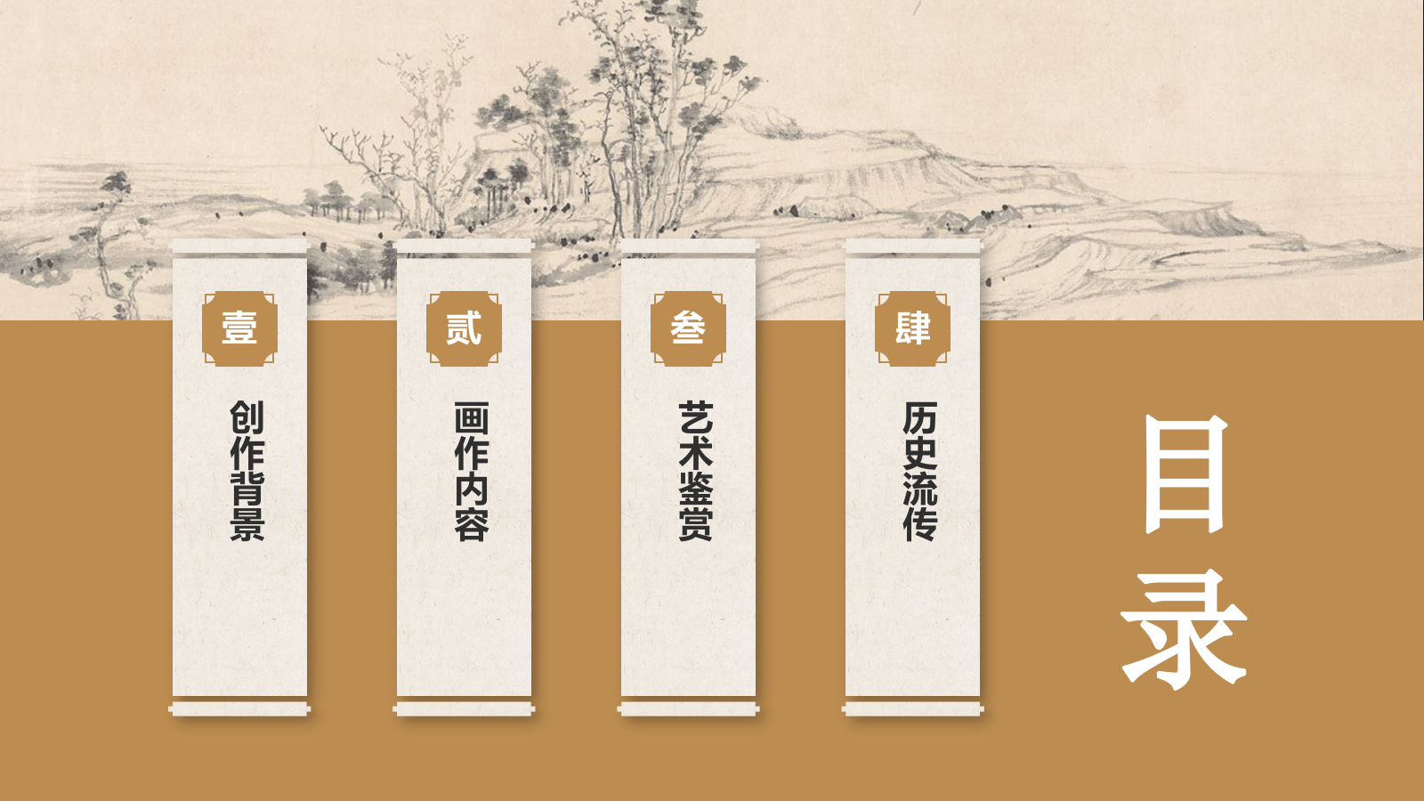 橙色复古风中国十大传世名画——富春山居图PPT模板.pptx_第2页