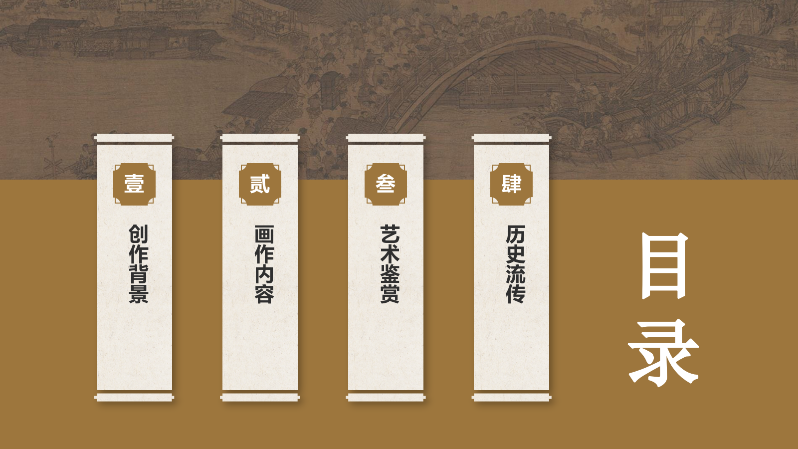 橙色复古风中国十大传世名画——清明上河图PPT模板.pptx_第2页