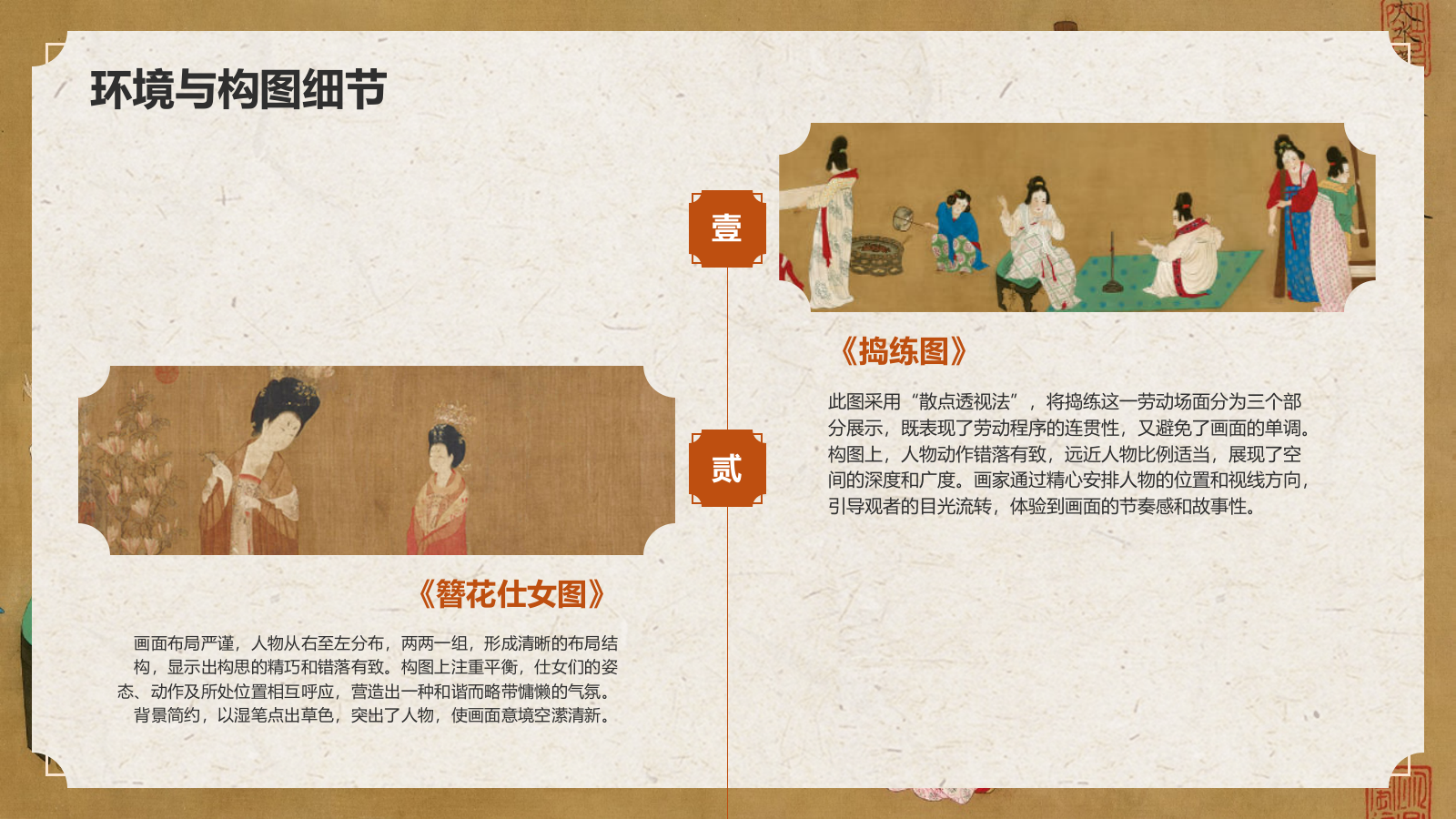 橙色复古风中国十大传世名画——唐宫仕女图PPT模板.pptx_第10页