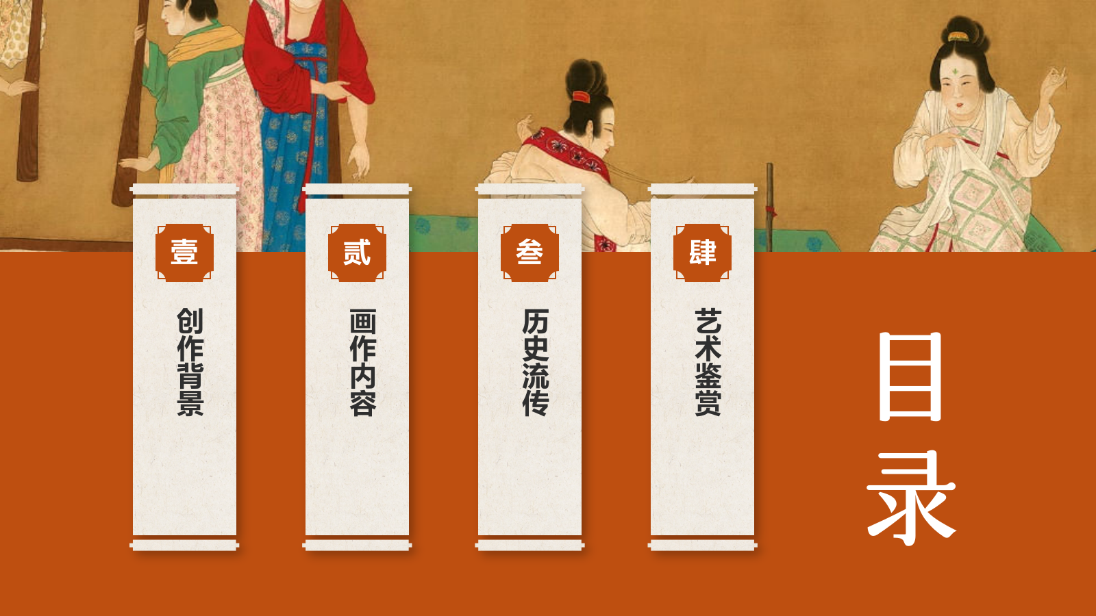 橙色复古风中国十大传世名画——唐宫仕女图PPT模板.pptx_第2页