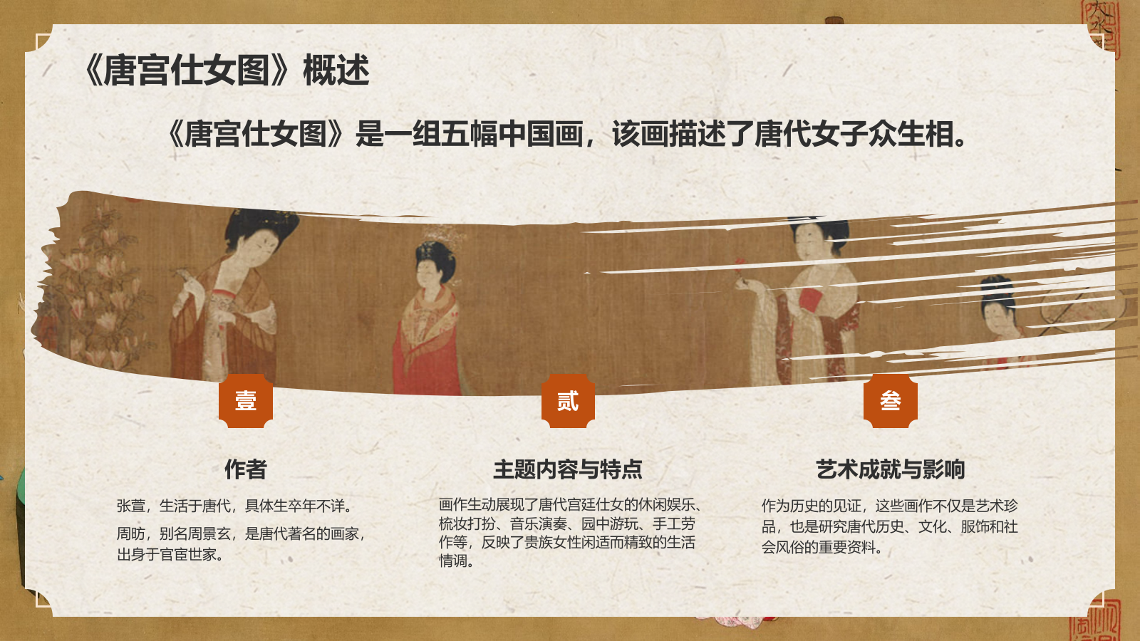 橙色复古风中国十大传世名画——唐宫仕女图PPT模板.pptx_第4页