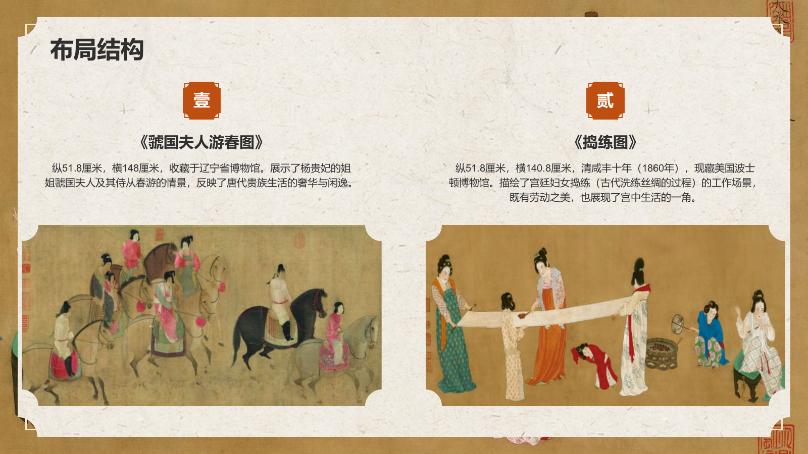 橙色复古风中国十大传世名画——唐宫仕女图PPT模板.pptx_第7页