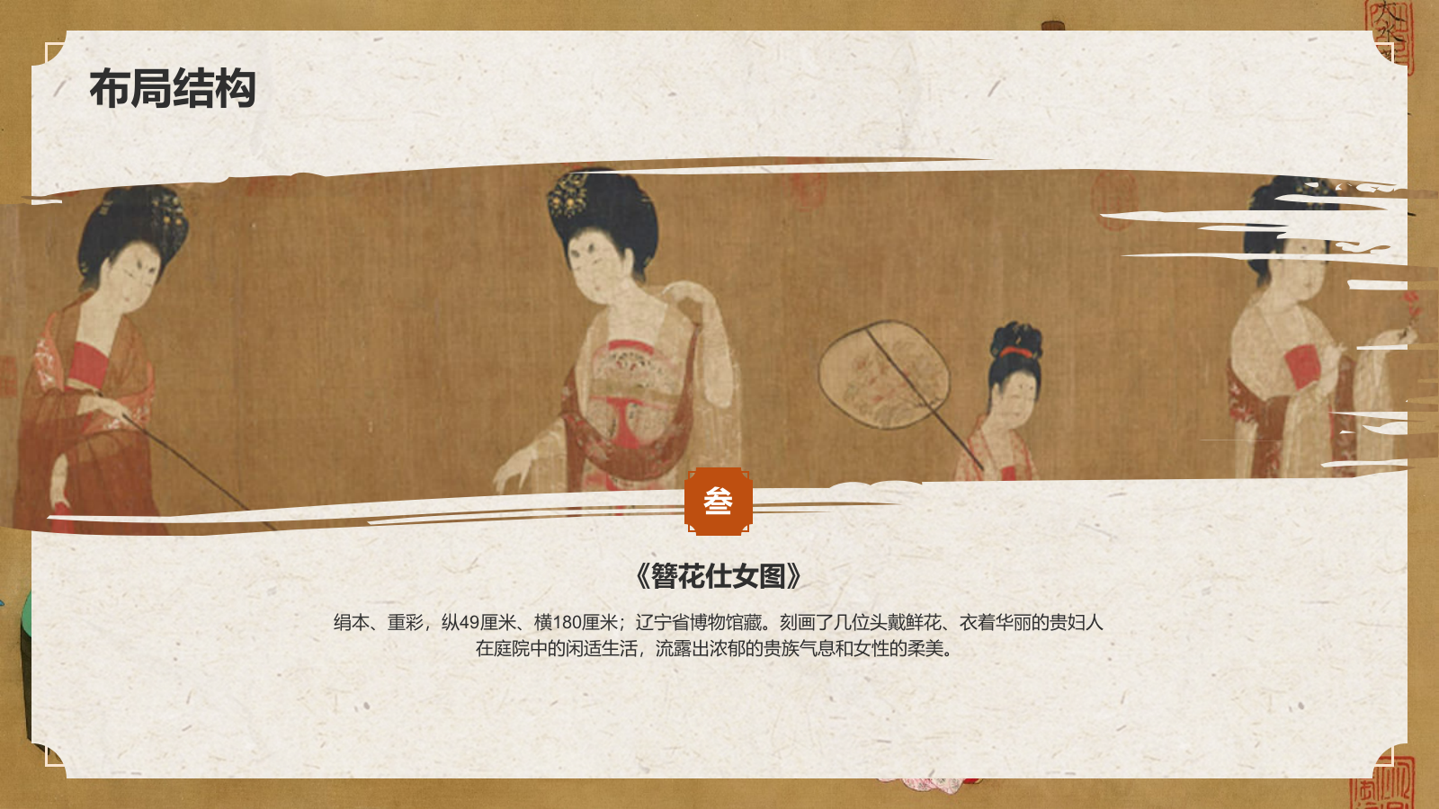 橙色复古风中国十大传世名画——唐宫仕女图PPT模板.pptx_第8页