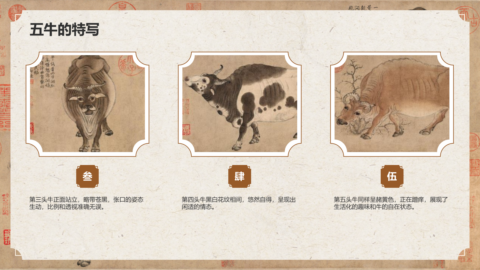 橙色复古风中国十大传世名画——五牛图PPT模板.pptx_第10页