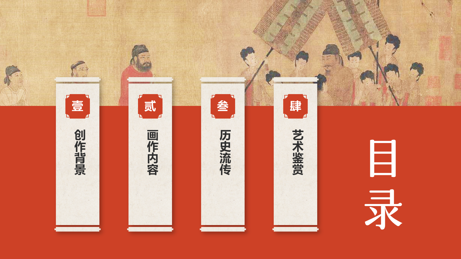 红色复古风中国十大传世名画——步辇图PPT模板.pptx_第2页