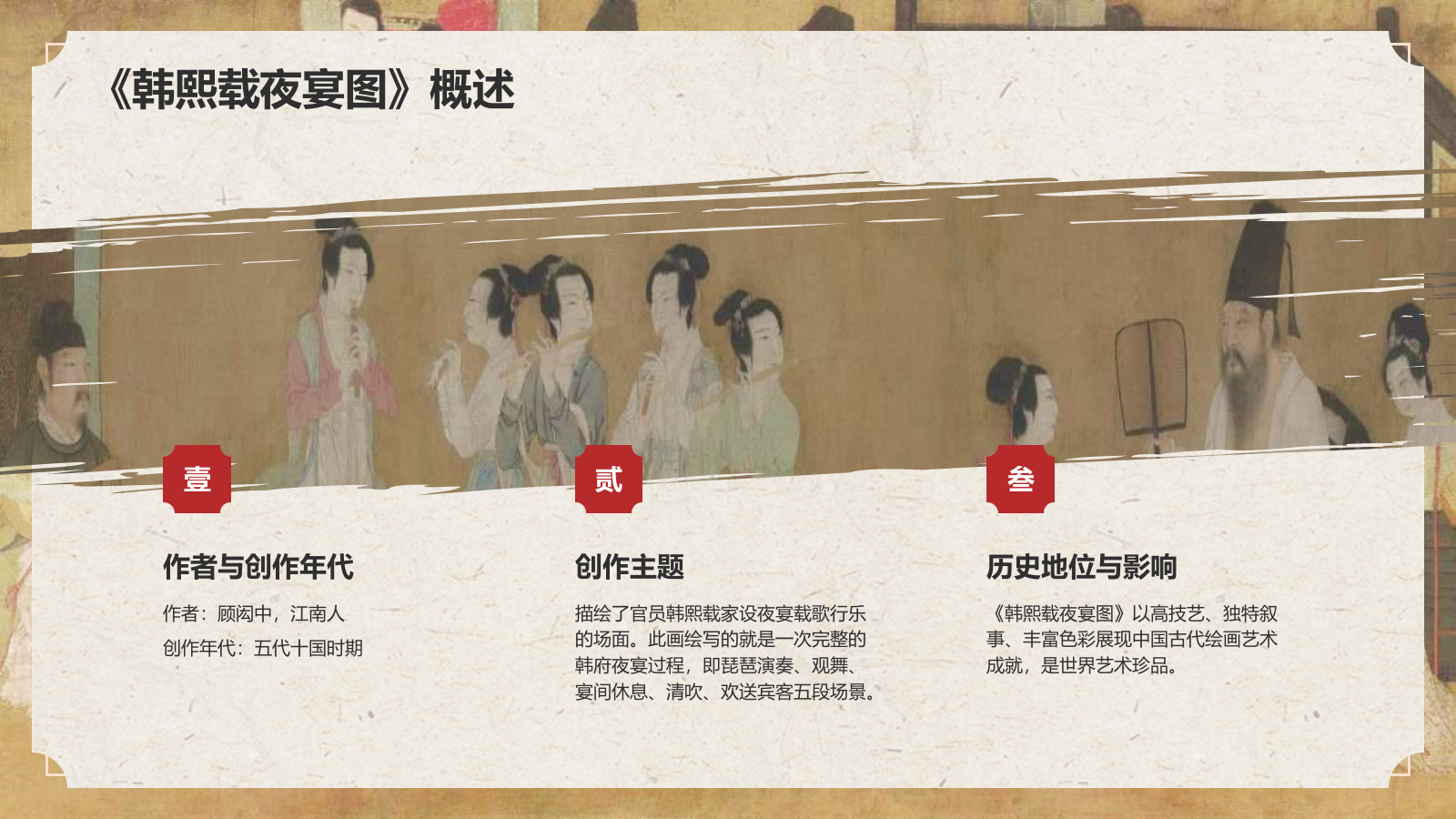 红色复古风中国十大传世名画——韩熙载夜宴图PPT模板.pptx_第4页