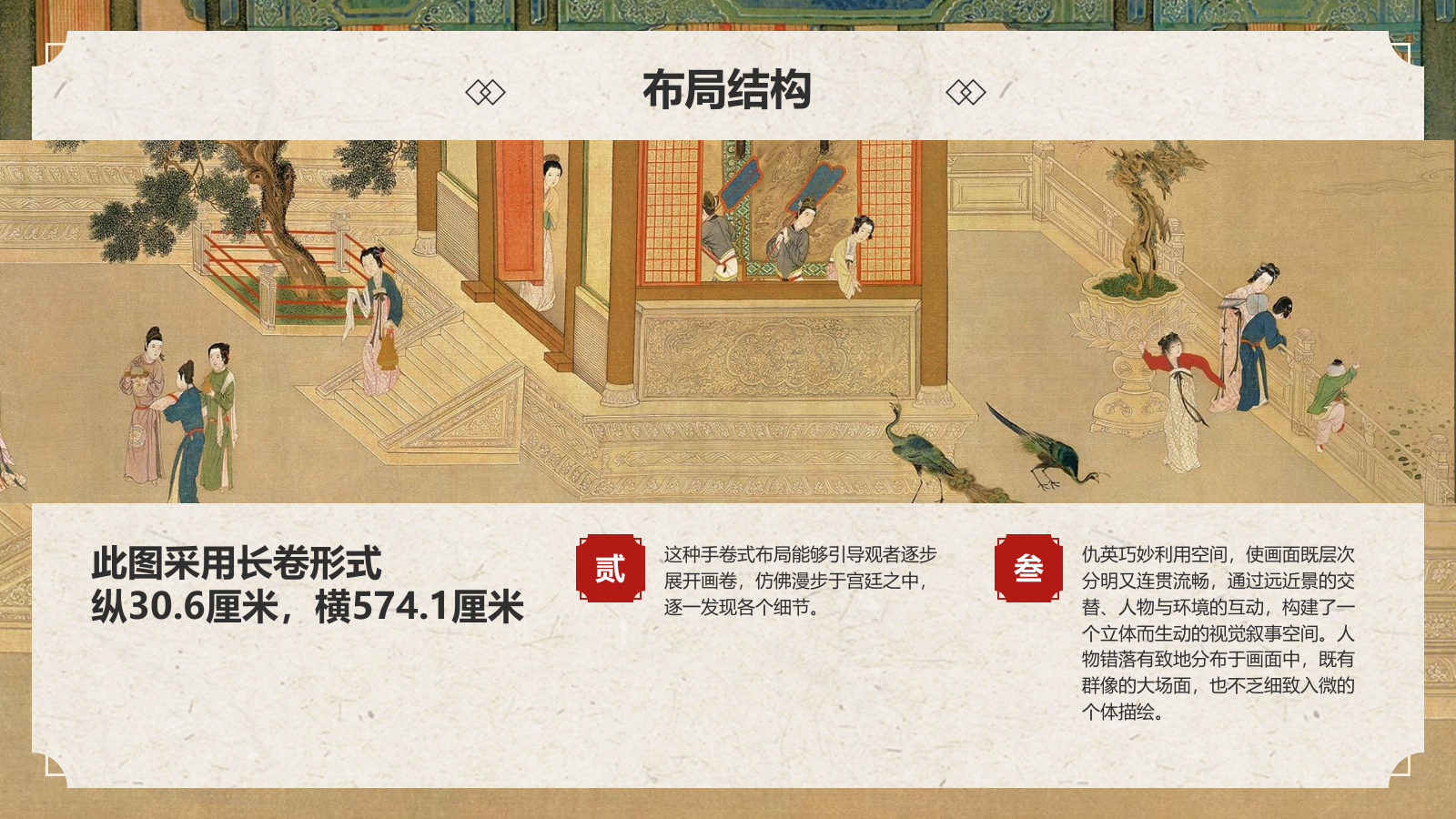 红色复古风中国十大传世名画——汉宫春晓图PPT模板.pptx_第7页