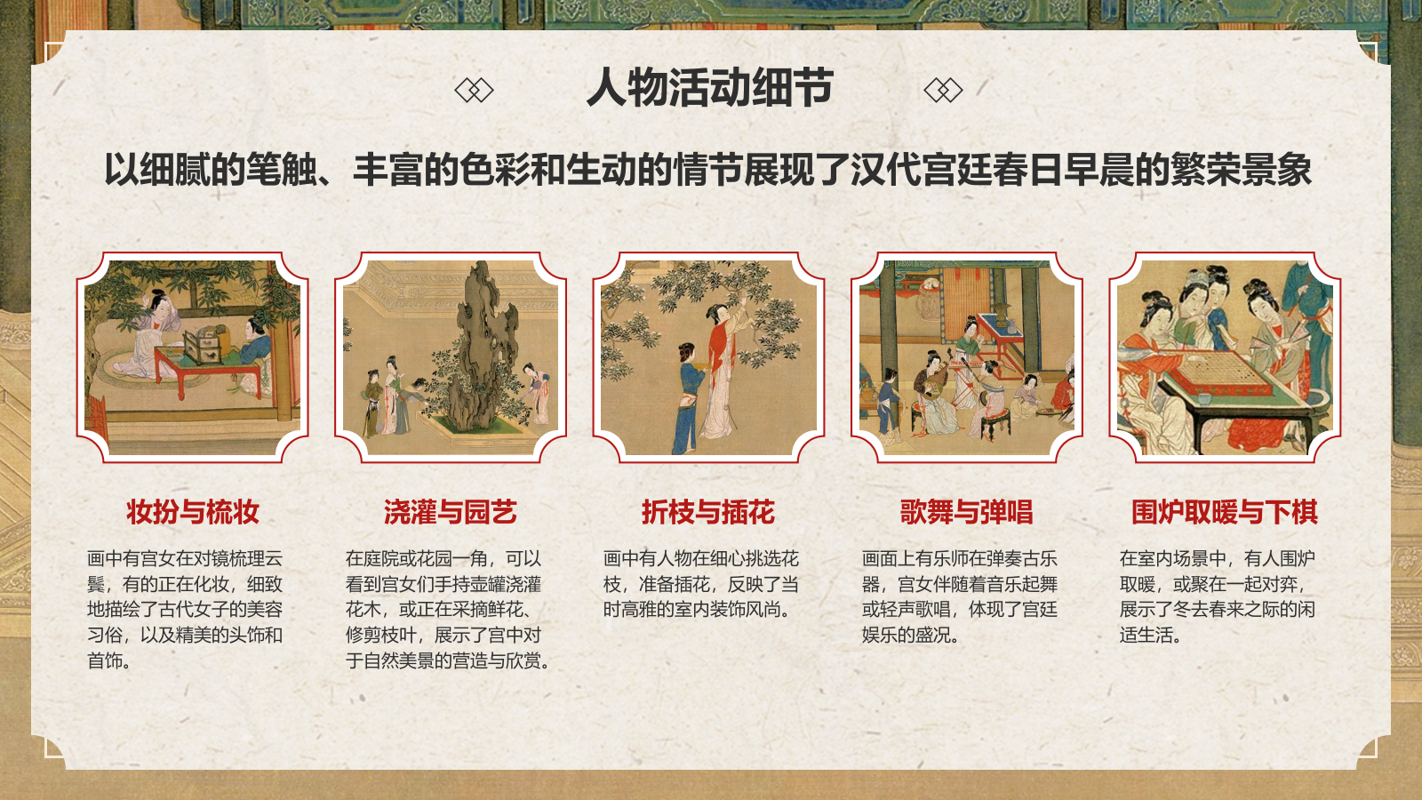 红色复古风中国十大传世名画——汉宫春晓图PPT模板.pptx_第8页