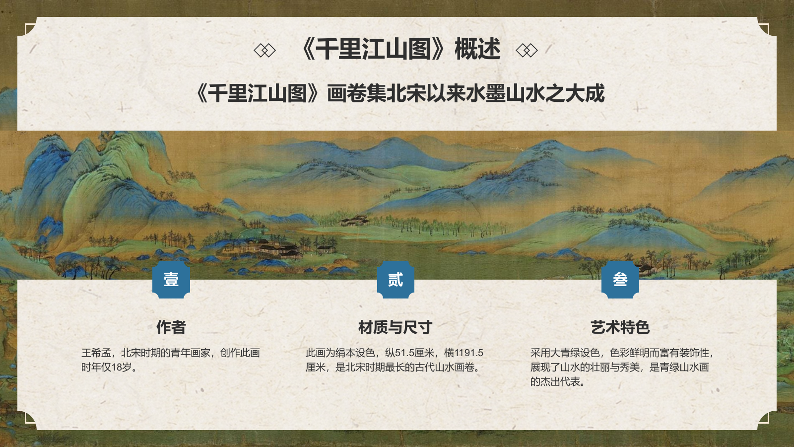 蓝色复古风中国十大传世名画——千里江山图PPT模板.pptx_第4页