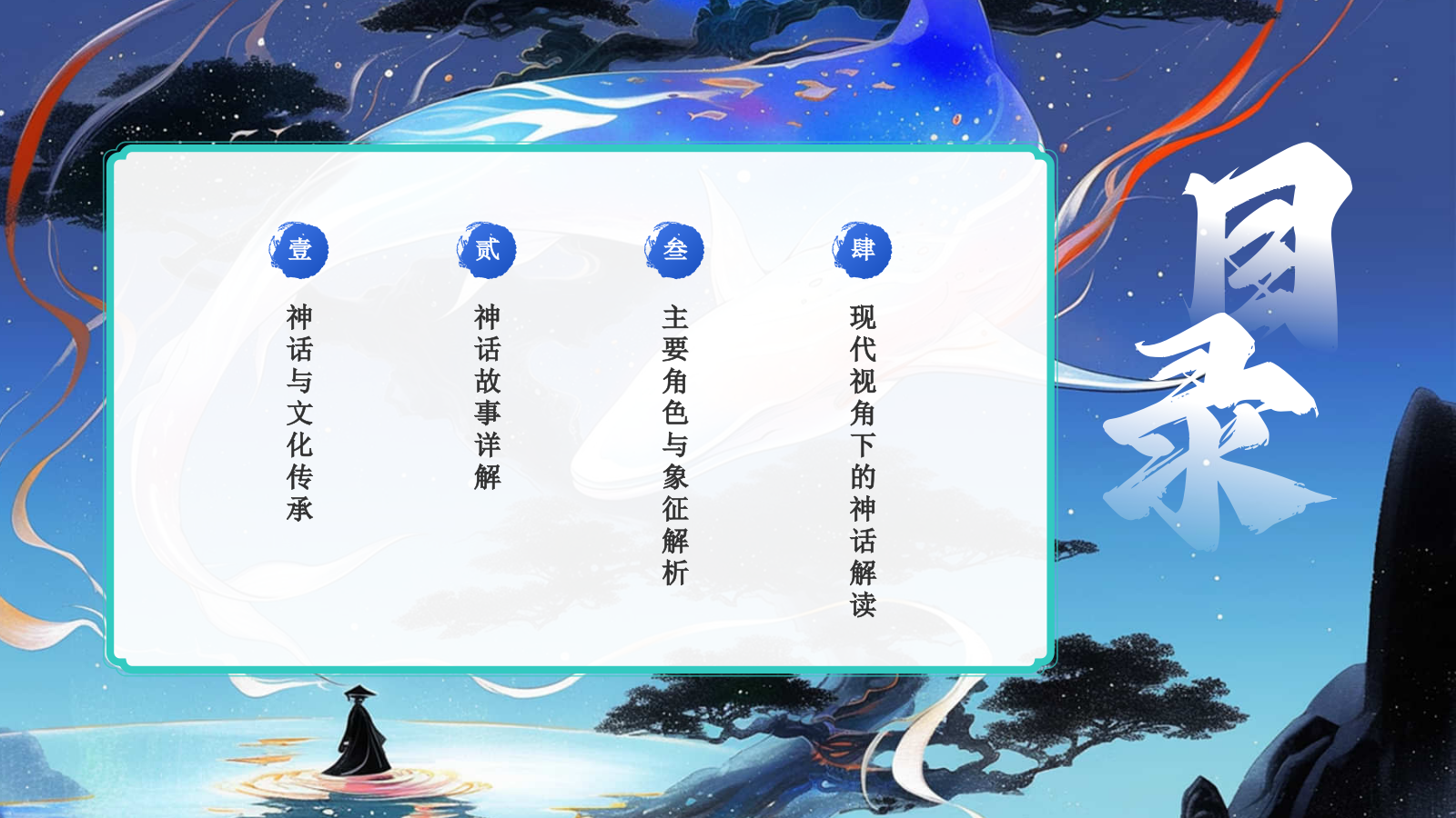 蓝色水墨风神话故事《北溟鲲鹏》PPT模板.pptx_第2页