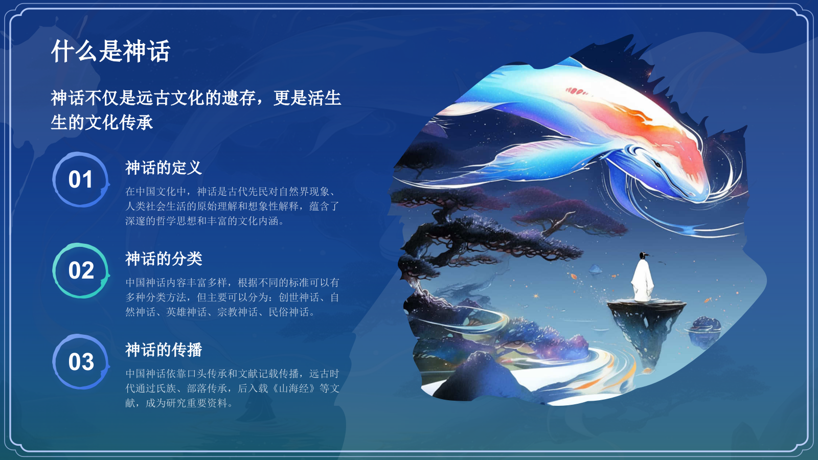 蓝色水墨风神话故事《北溟鲲鹏》PPT模板.pptx_第4页