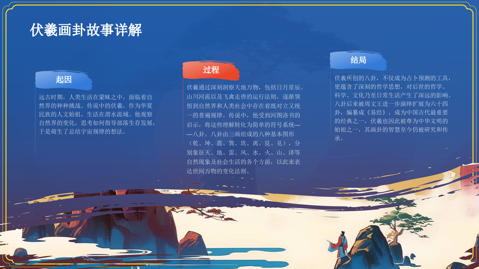 蓝色水墨风神话故事《伏羲画卦》PPT模板.pptx_第8页