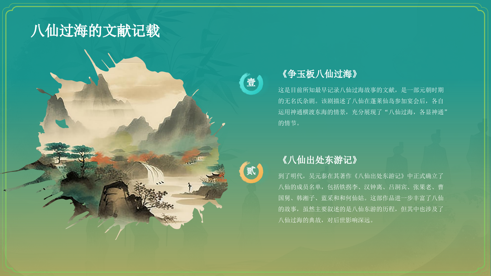 绿色国潮风中国神话故事之八仙过海详细介绍PPT模板.pptx_第7页