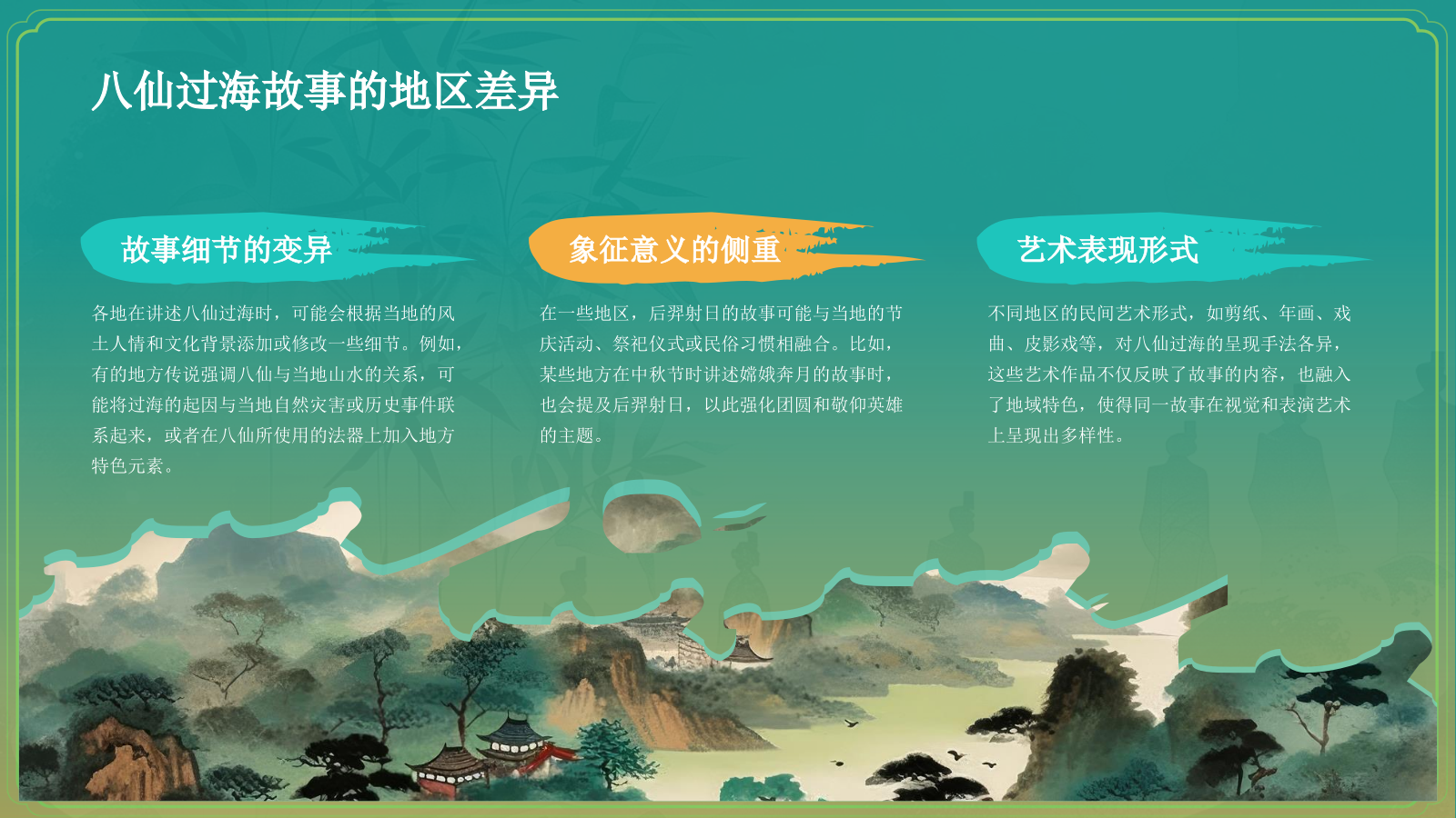 绿色国潮风中国神话故事之八仙过海详细介绍PPT模板.pptx_第9页