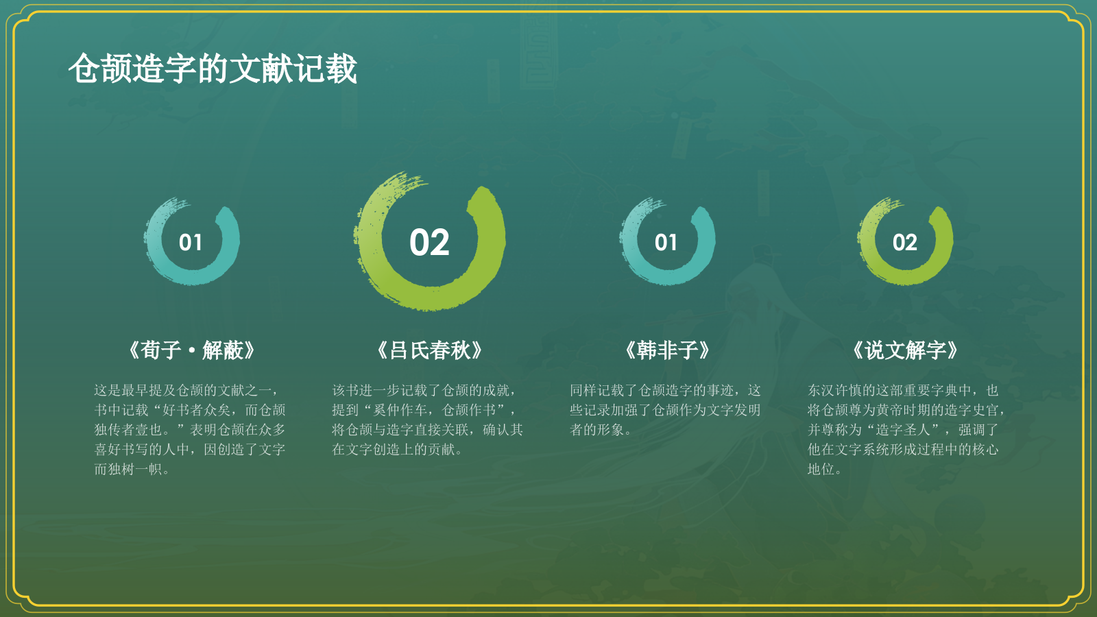 绿色水墨风神话故事《仓颉造字 》PPT模板.pptx_第7页