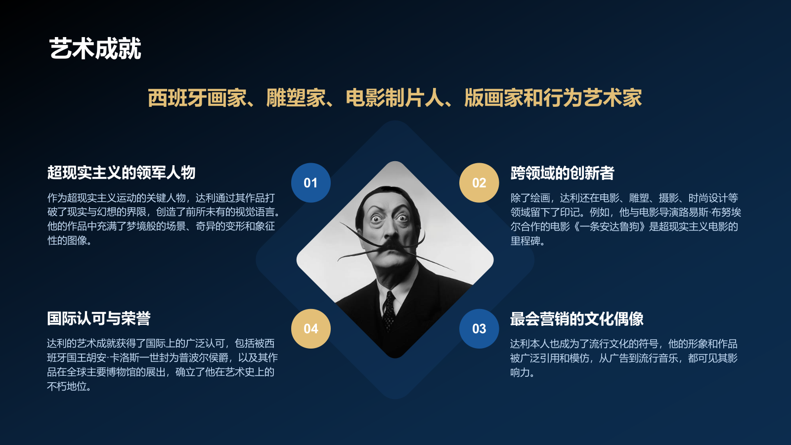 蓝色复古风世界著名画家：达利介绍PPT模板.pptx_第7页