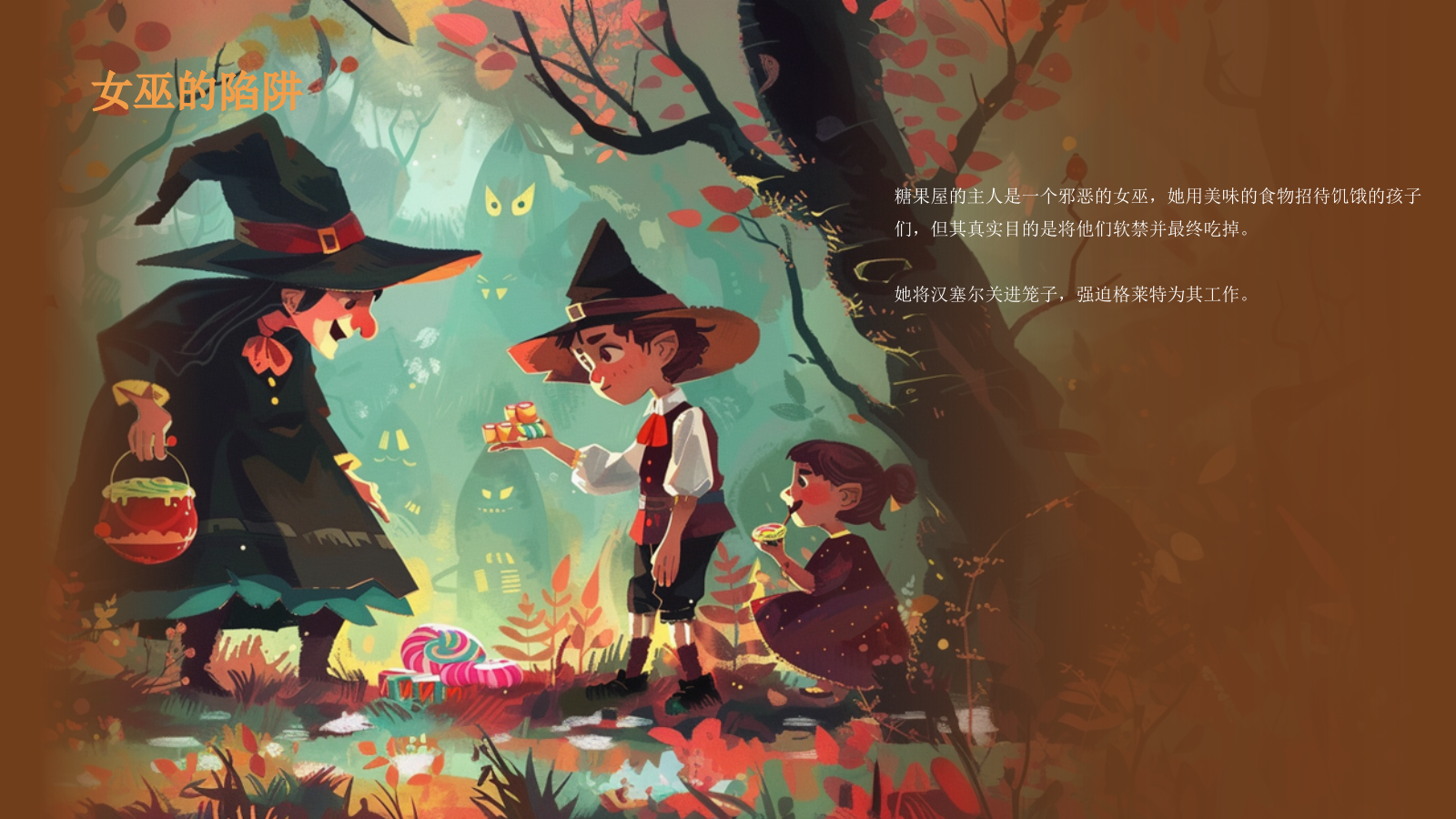 橙色复古风《 糖果屋》童话故事PPT模板.pptx_第8页