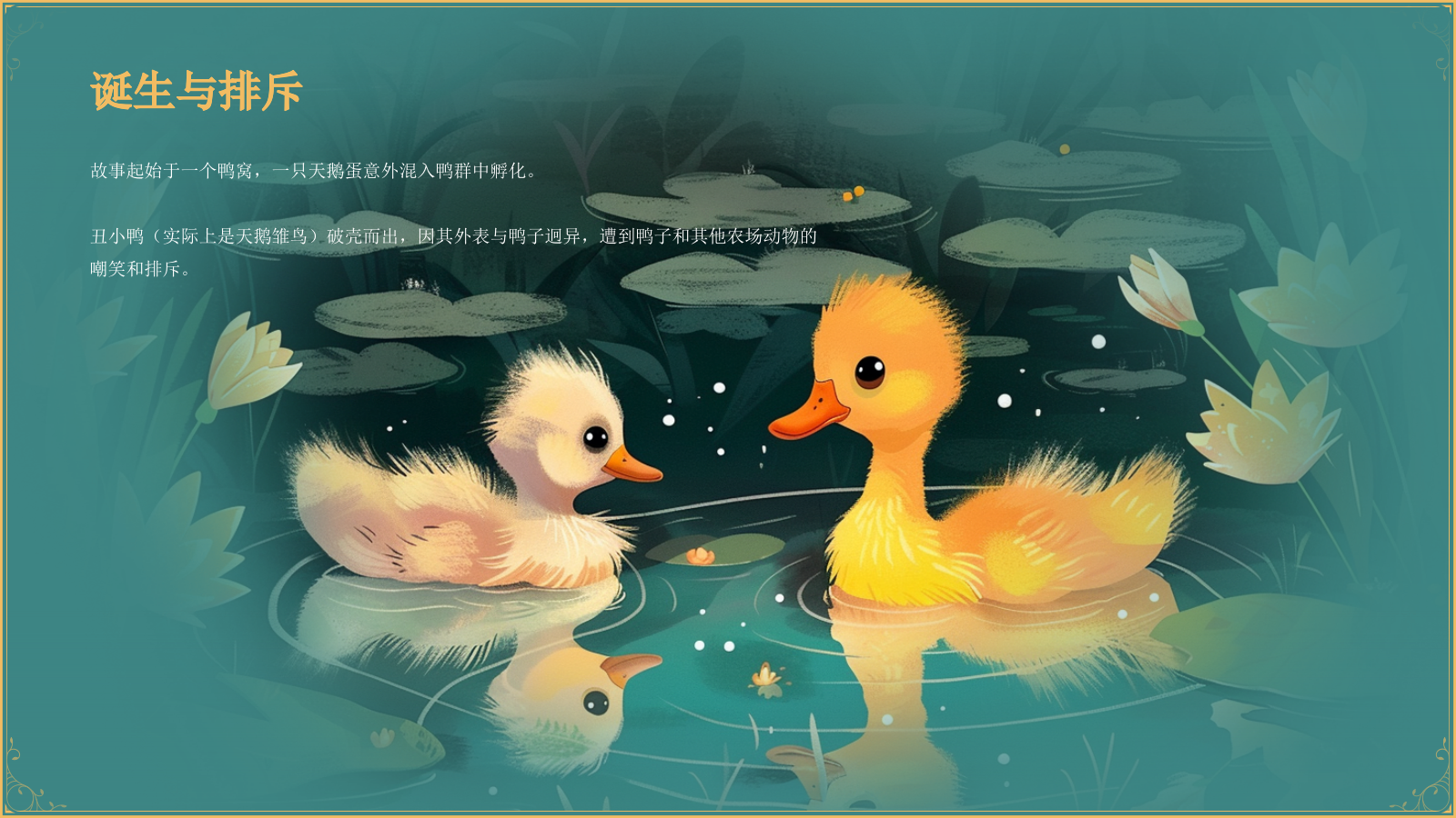 蓝色复古风《 丑小鸭》童话故事PPT模板.pptx_第7页