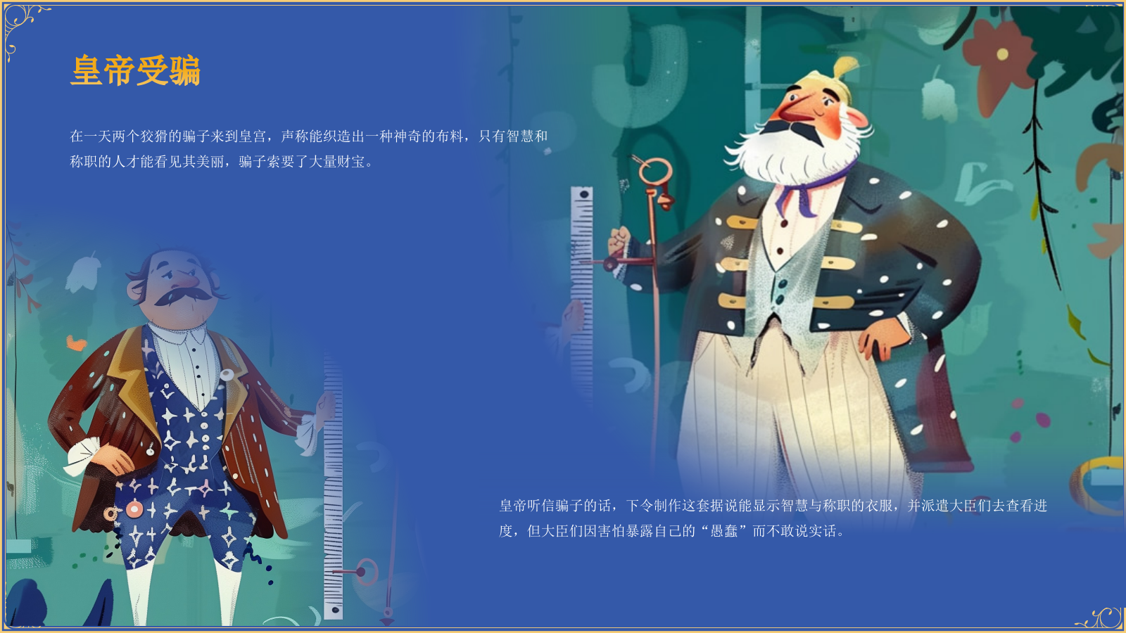 蓝色复古风《 皇帝的新装》童话故事PPT模板.pptx_第8页