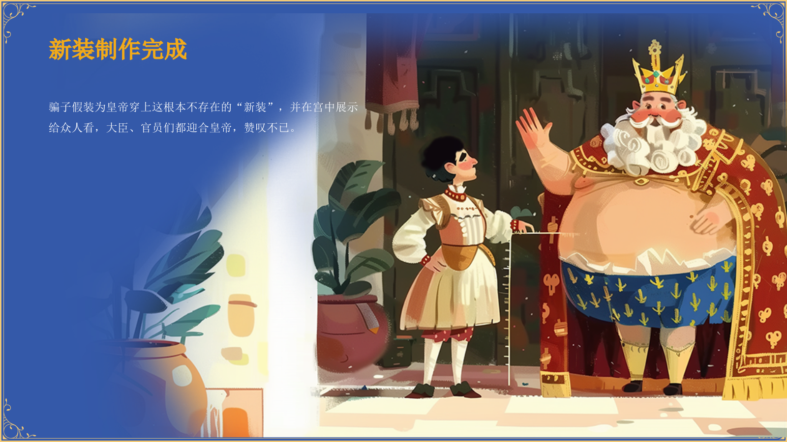 蓝色复古风《 皇帝的新装》童话故事PPT模板.pptx_第9页