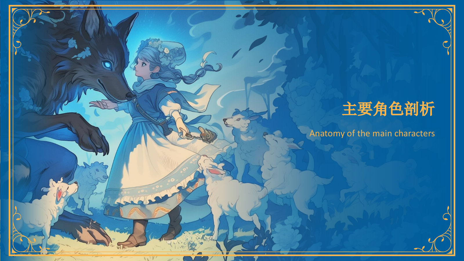 蓝色复古风《 狼和七只小山羊》童话故事PPT模板.pptx_第10页