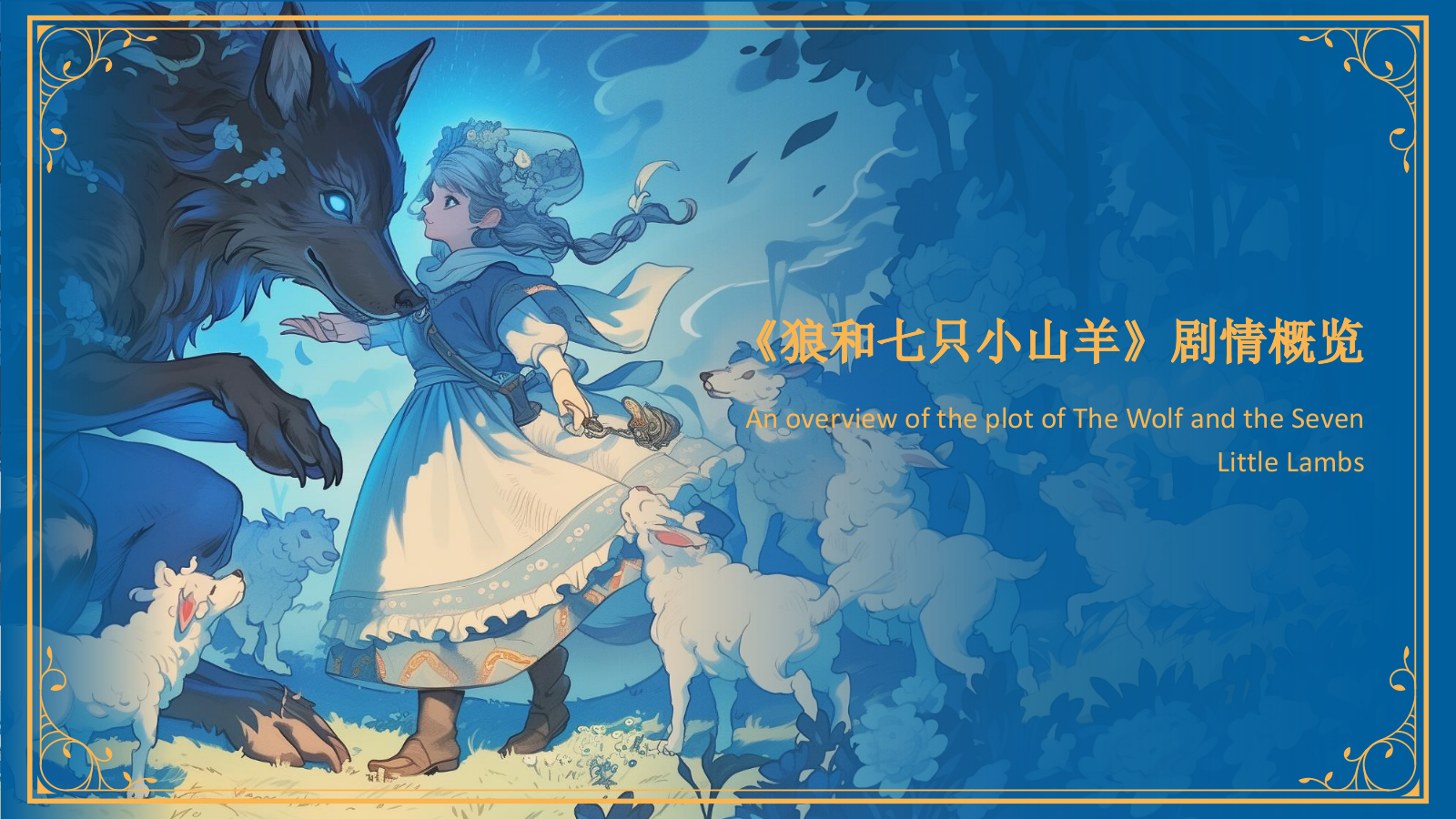 蓝色复古风《 狼和七只小山羊》童话故事PPT模板.pptx_第6页