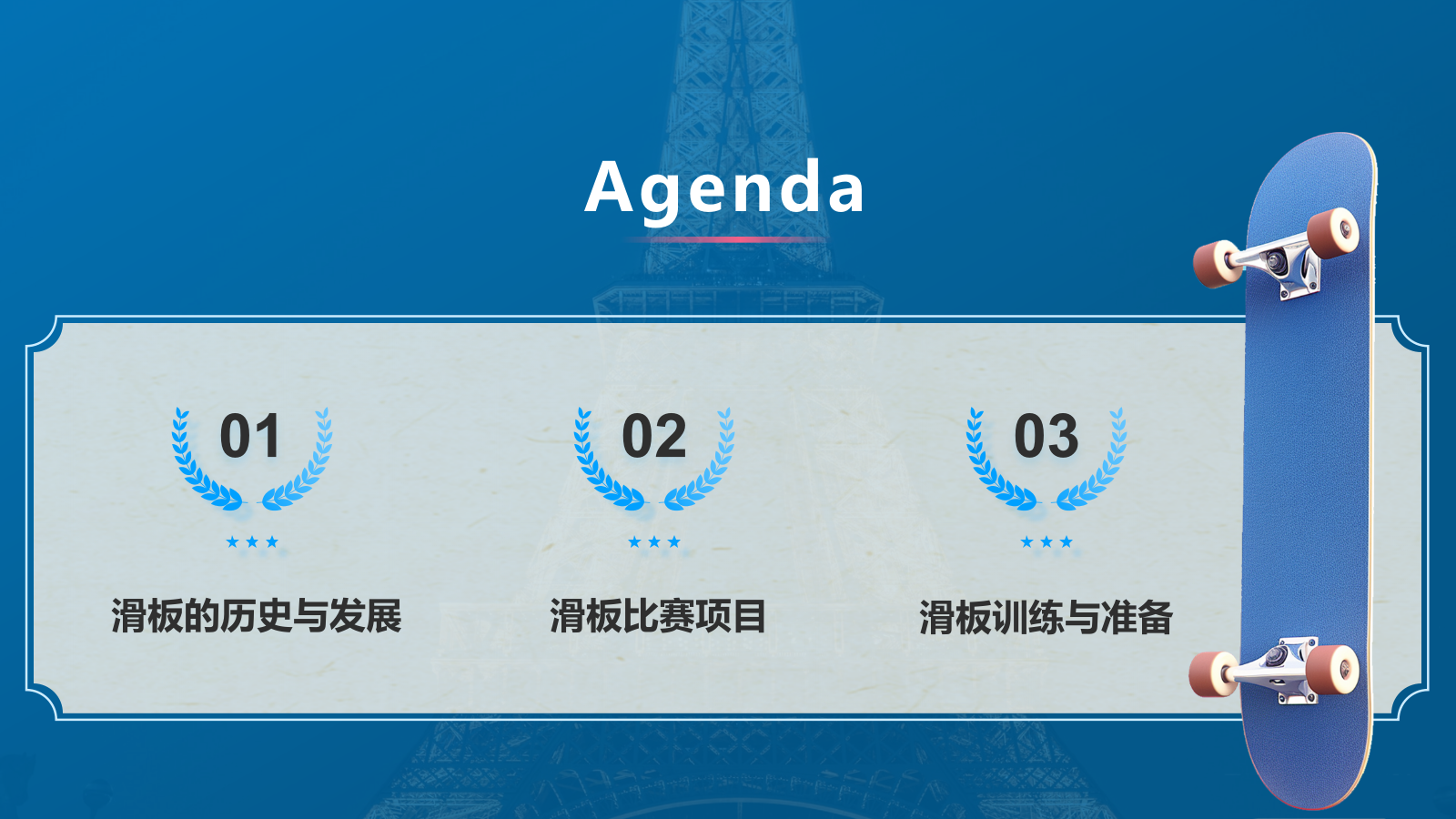 蓝色3D风奥运会滑板PPT模板.pptx_第2页