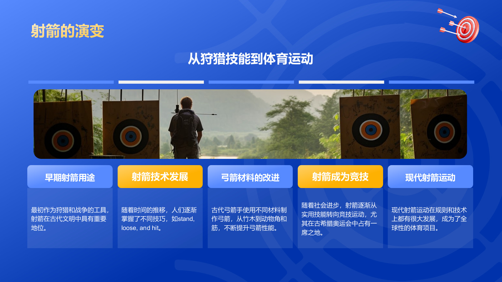 蓝色3D风射箭奥运会项目科普PPT模板.pptx_第5页