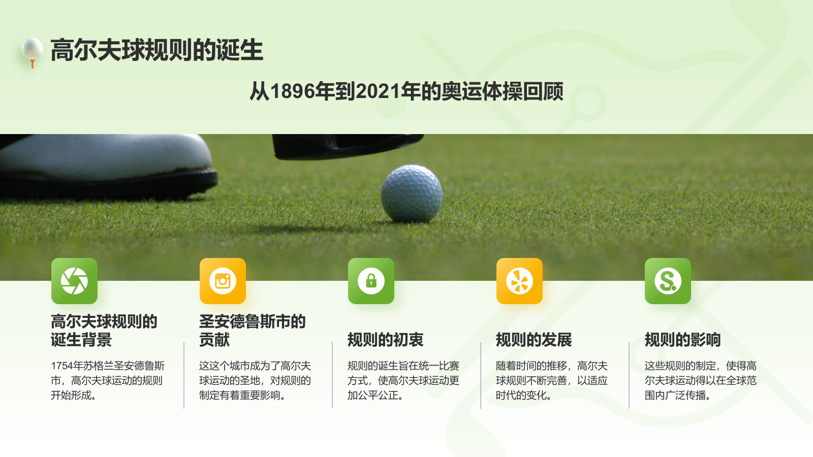 绿色3D风奥运会项目科普——高尔夫球PPT模板.pptx_第4页