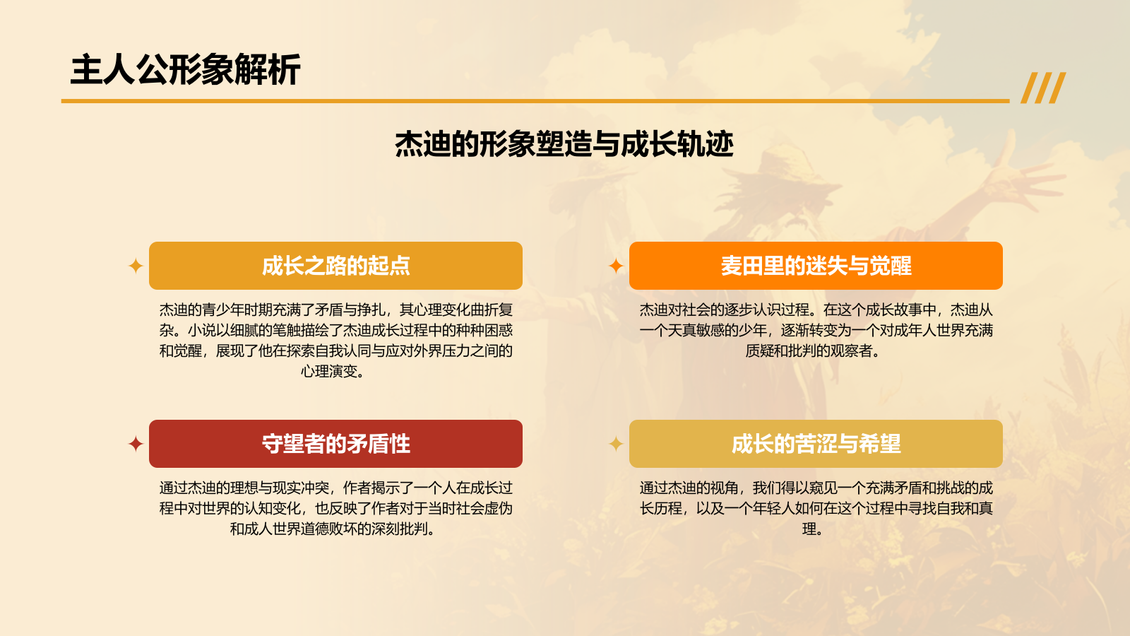 橙色复古风《麦田里的守望者》读书笔记PPT模板.pptx_第6页