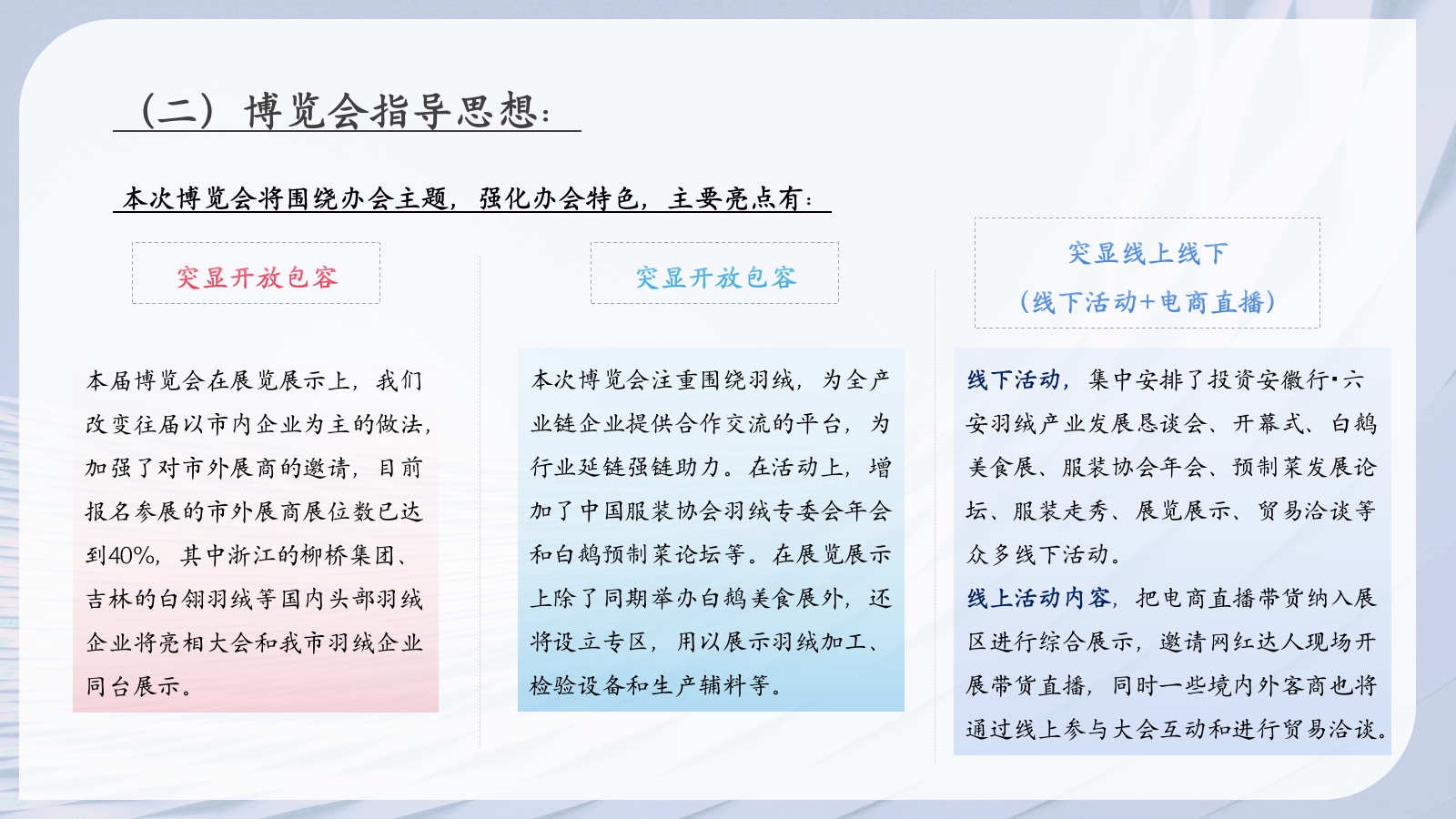 栉风沐羽 绒耀全球国际羽绒博览会展会活动策划全案.pptx_第5页