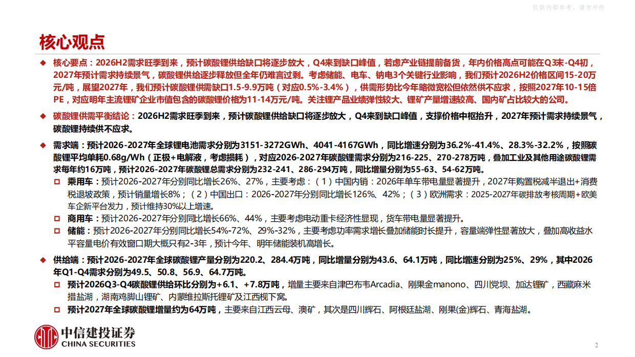 2026电力设备新能源行业碳酸锂深度报告：产能逐步释放，2027年全年仍难言过剩-中信建投.pdf_第2页