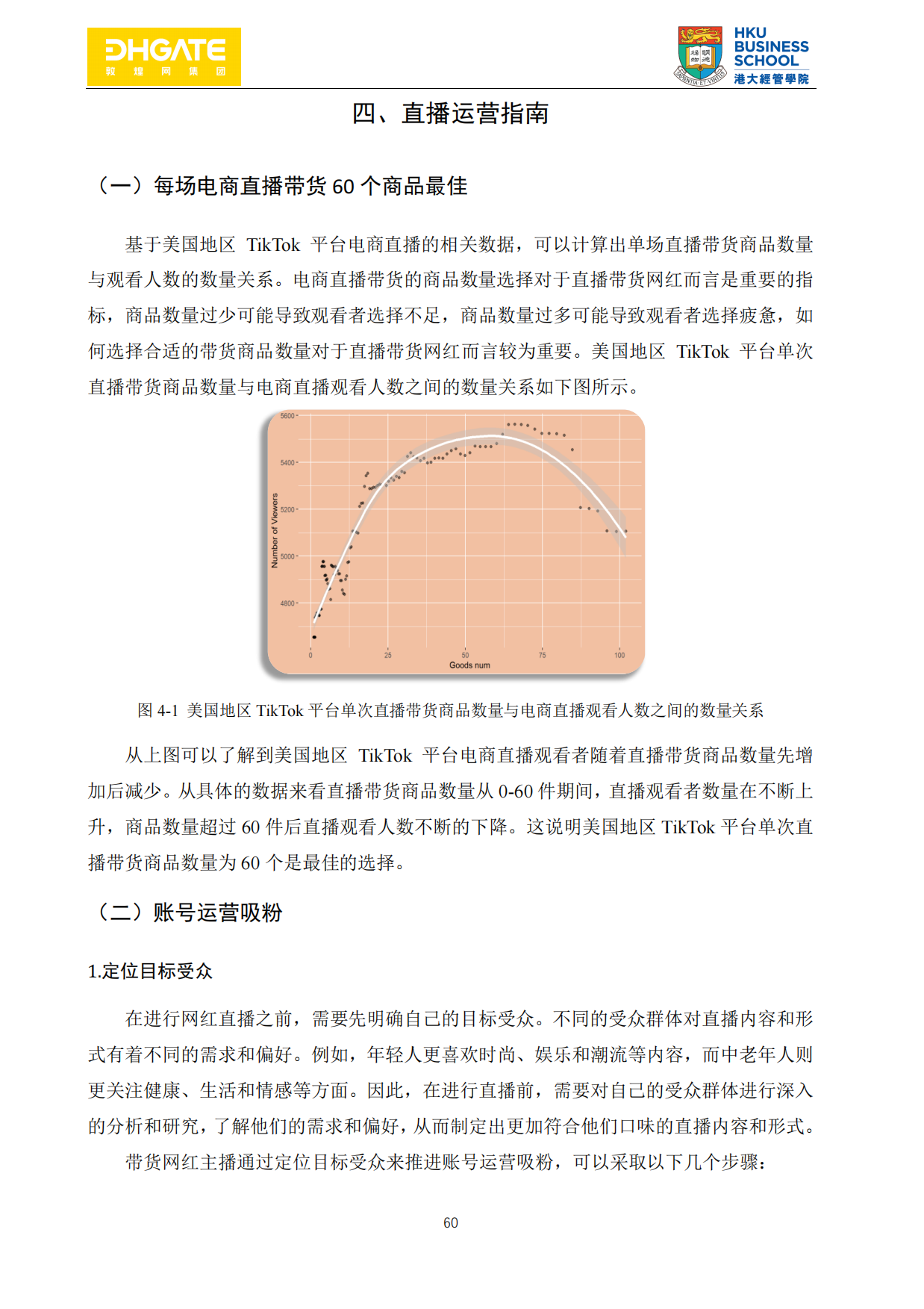 单场直播带货商品数量与观看人数的关系：60个为最佳