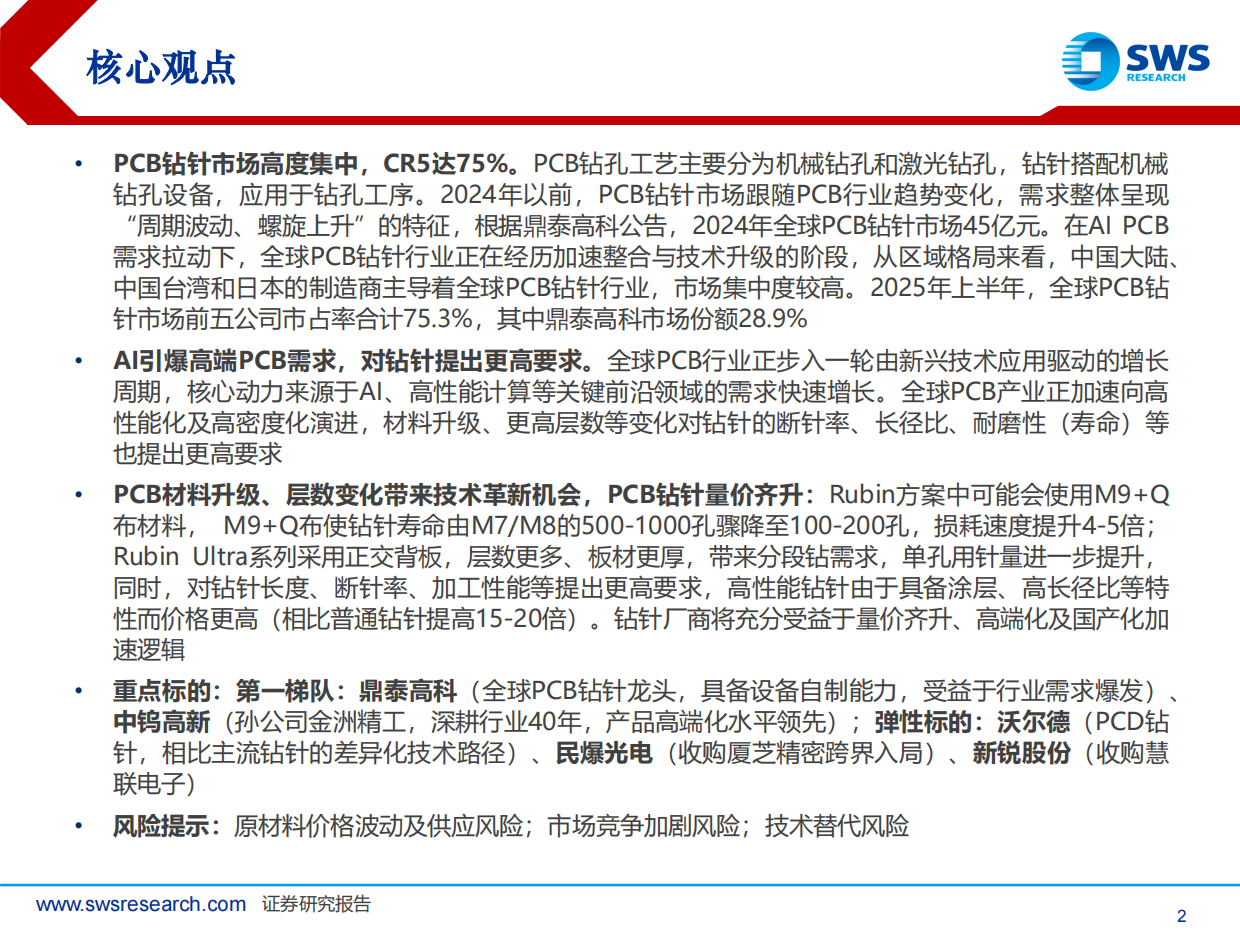 2026PCB钻针行业深度：AI PCB需求高增，钻针行业量价齐升-申万宏源证券.pdf_第2页