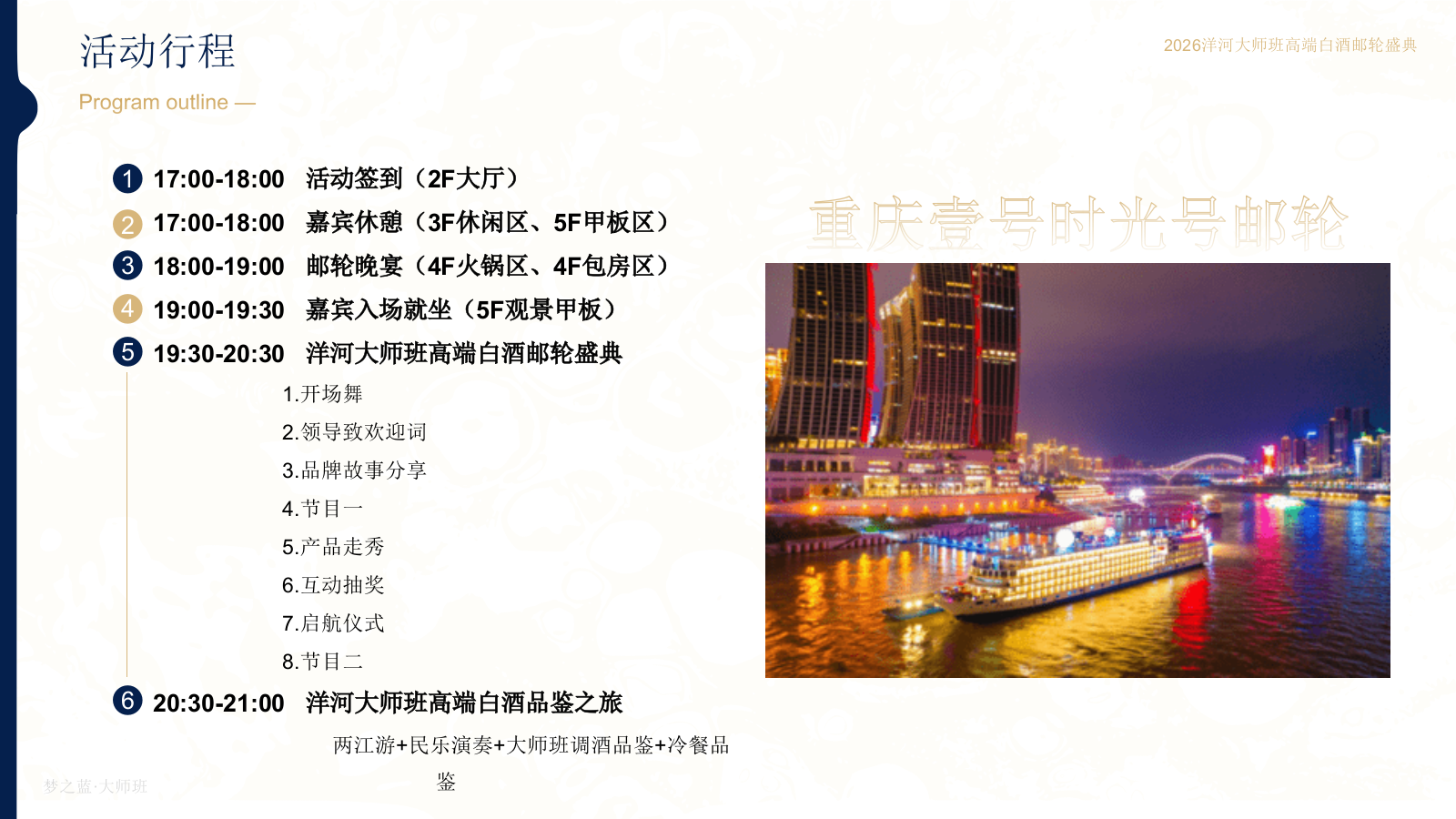 2026洋河大师班高端白酒重庆邮轮盛典「长江之恋主题」活动策划方案.pptx_第6页