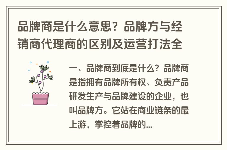 品牌商是什么意思？品牌方与经销商代理商的区别及运营打法全解析