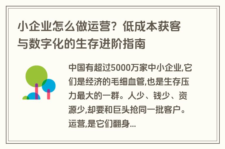 小企业怎么做运营？低成本获客与数字化的生存进阶指南