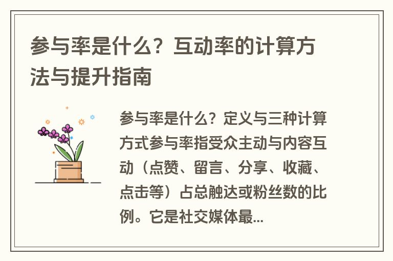 参与率是什么？互动率的计算方法与提升指南