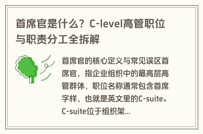 首席官是什么？C-level高管职位与职责分工全拆解