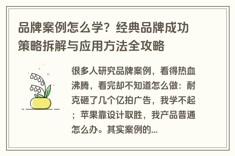 品牌案例怎么学？经典品牌成功策略拆解与应用方法全攻略