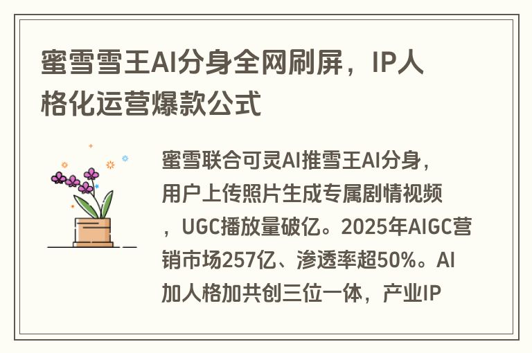 蜜雪雪王AI分身全网刷屏，IP人格化运营爆款公式