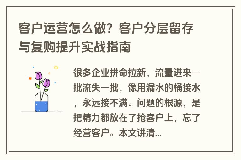 客户运营怎么做？客户分层留存与复购提升实战指南